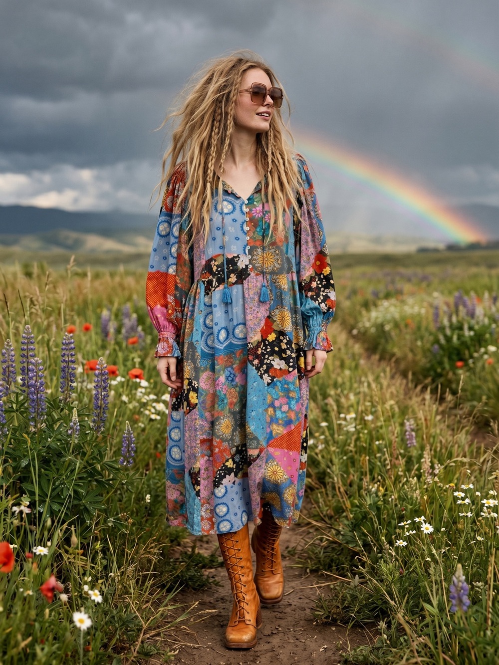 Spell & the Gypsy Bohemian Patchwork 70s Witchy Cha Cha Maxi Dress Size Medium - Picture 3 of 16